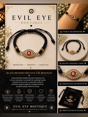 🧿Black Braided Red Eye Gold Bracelet 🧿